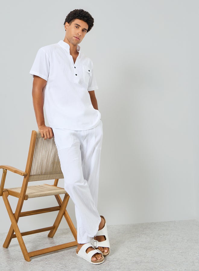 Take Two Men White Linen Relaxed Fit Trousers - Image 4